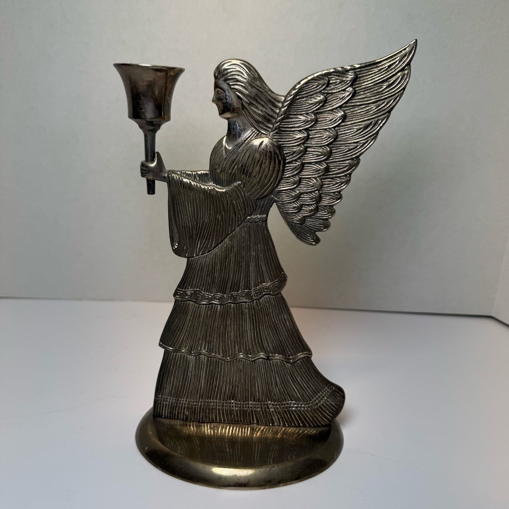 Vintage International Silver Co. Angel Taper Candle Holder 9" Silver Plated 1994